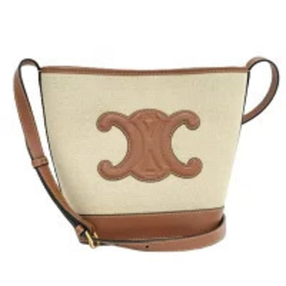 Celine Triomphe Bucket Shoulder Bag Canvas Beige Cream